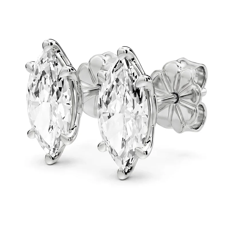 Six-Prong Marquise Moissanite Stud Earrings