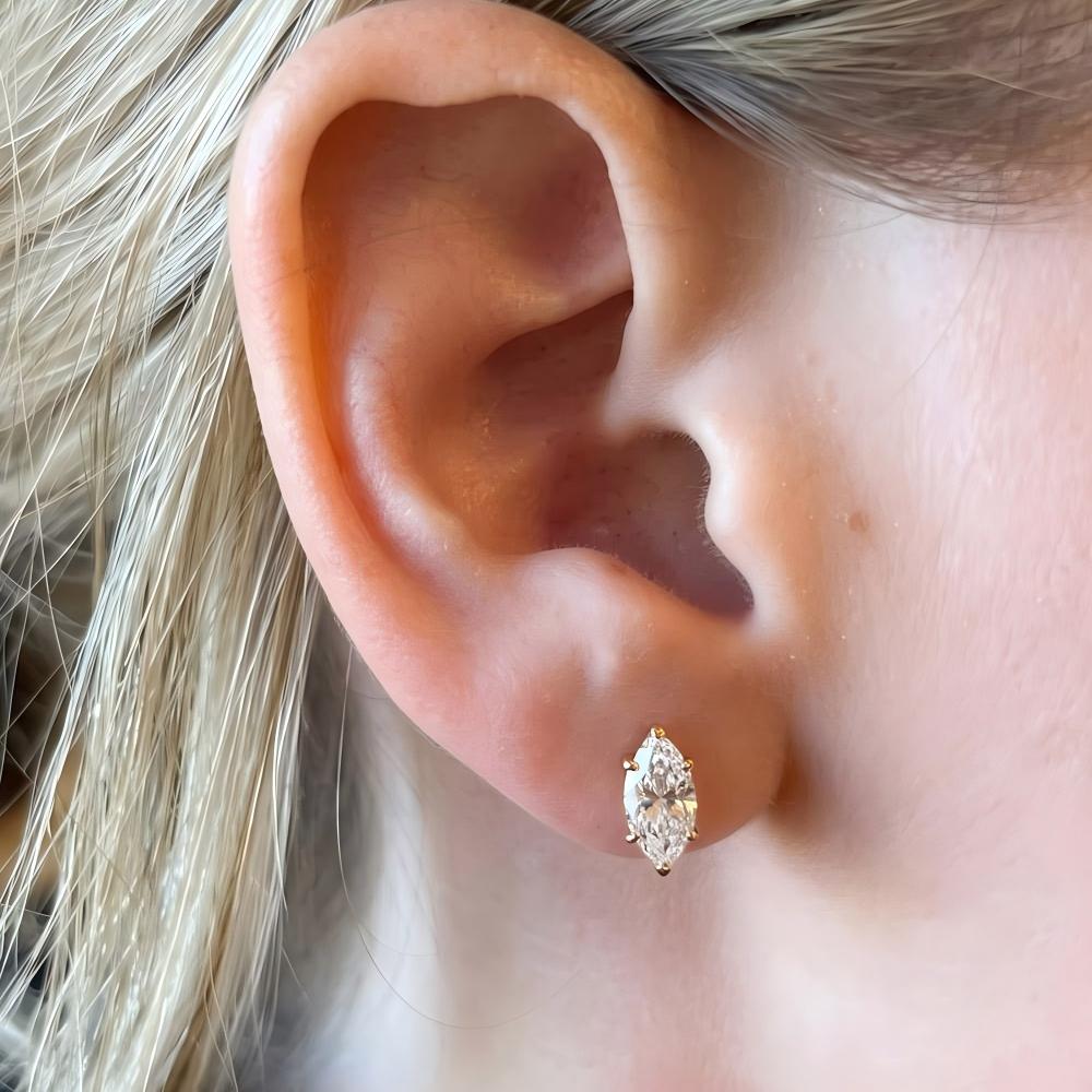 Six-Prong Marquise Moissanite Stud Earrings