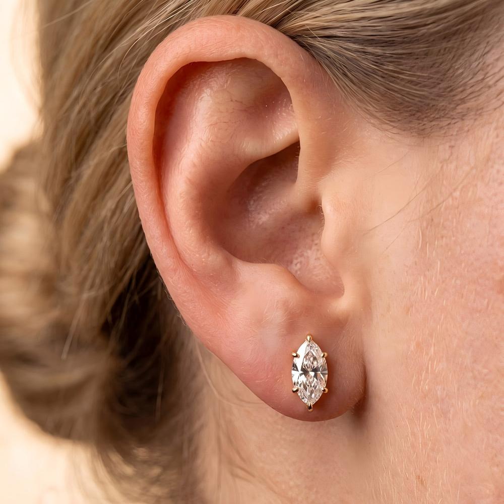 Six-Prong Marquise Moissanite Stud Earrings
