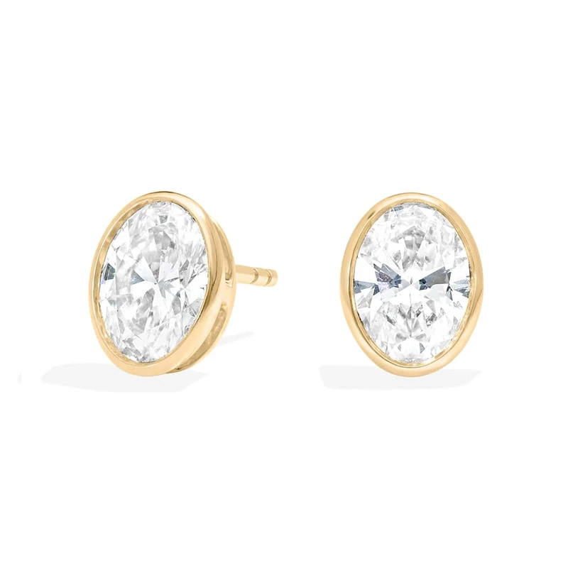 Bezel Oval Moissanite Stud Earrings