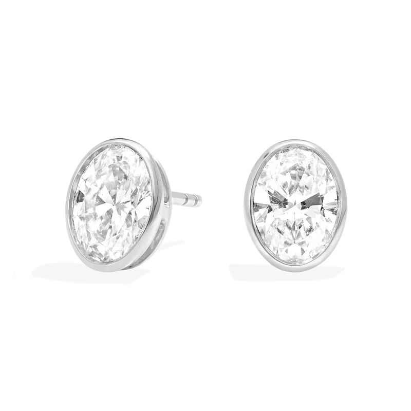 Bezel Oval Moissanite Stud Earrings