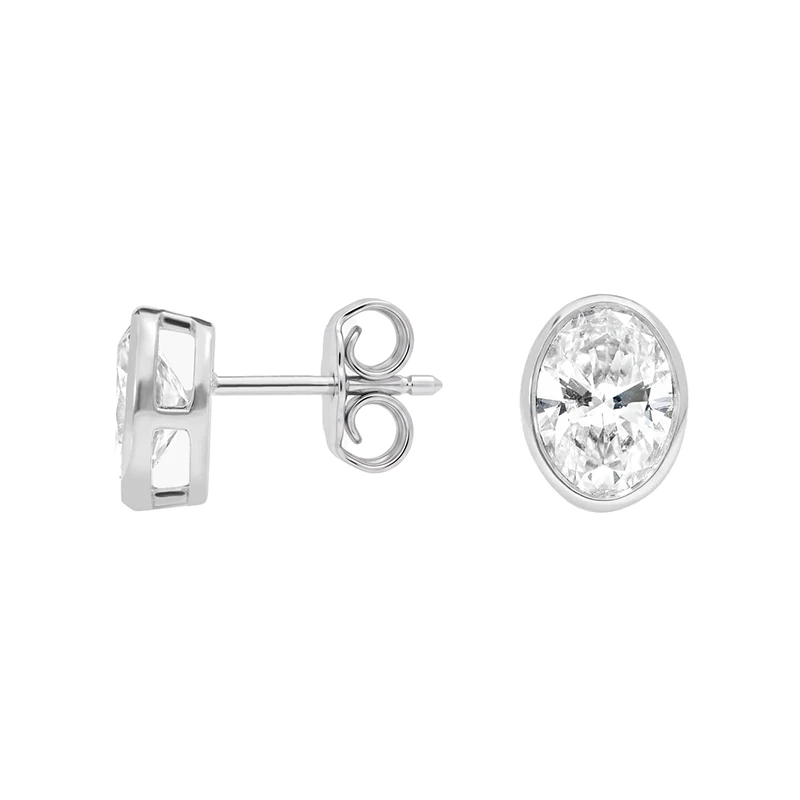 Bezel Oval Moissanite Stud Earrings