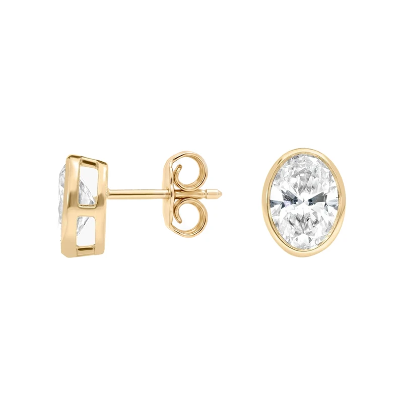 Bezel Oval Moissanite Stud Earrings