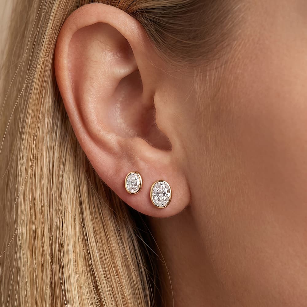 Bezel Oval Moissanite Stud Earrings