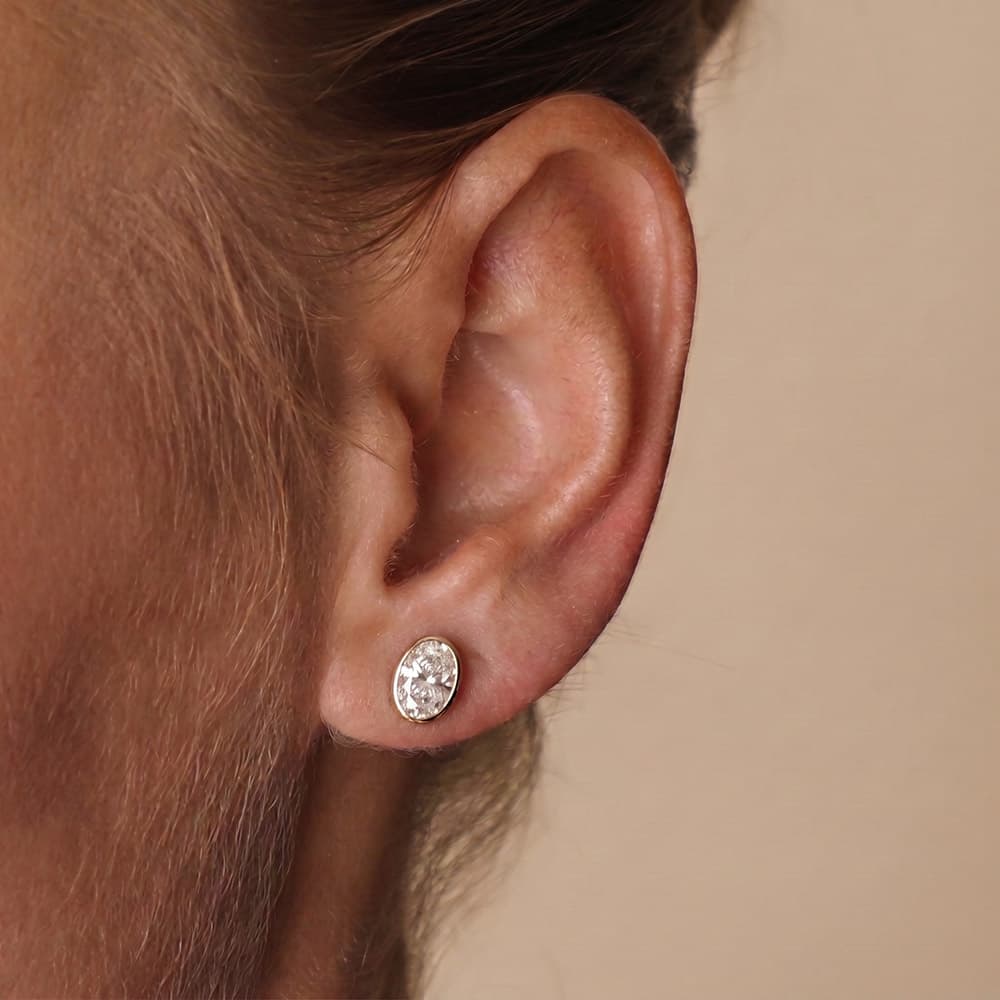 Bezel Oval Moissanite Stud Earrings