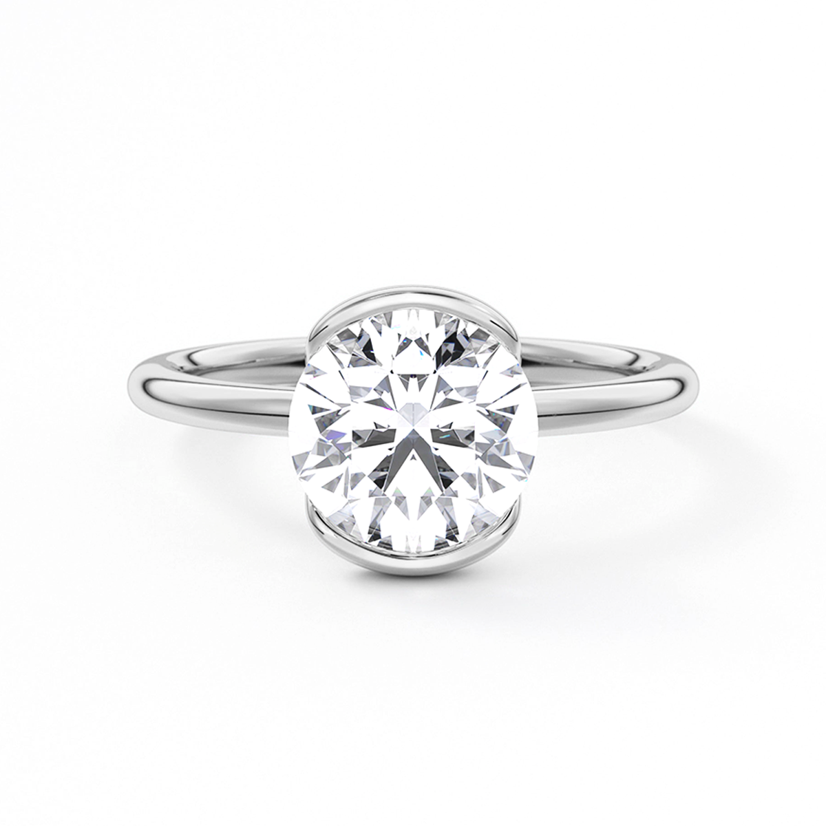 Flush Stacking Half Bezel Moissanite Engagement Ring 1.0 ct-VOOGME