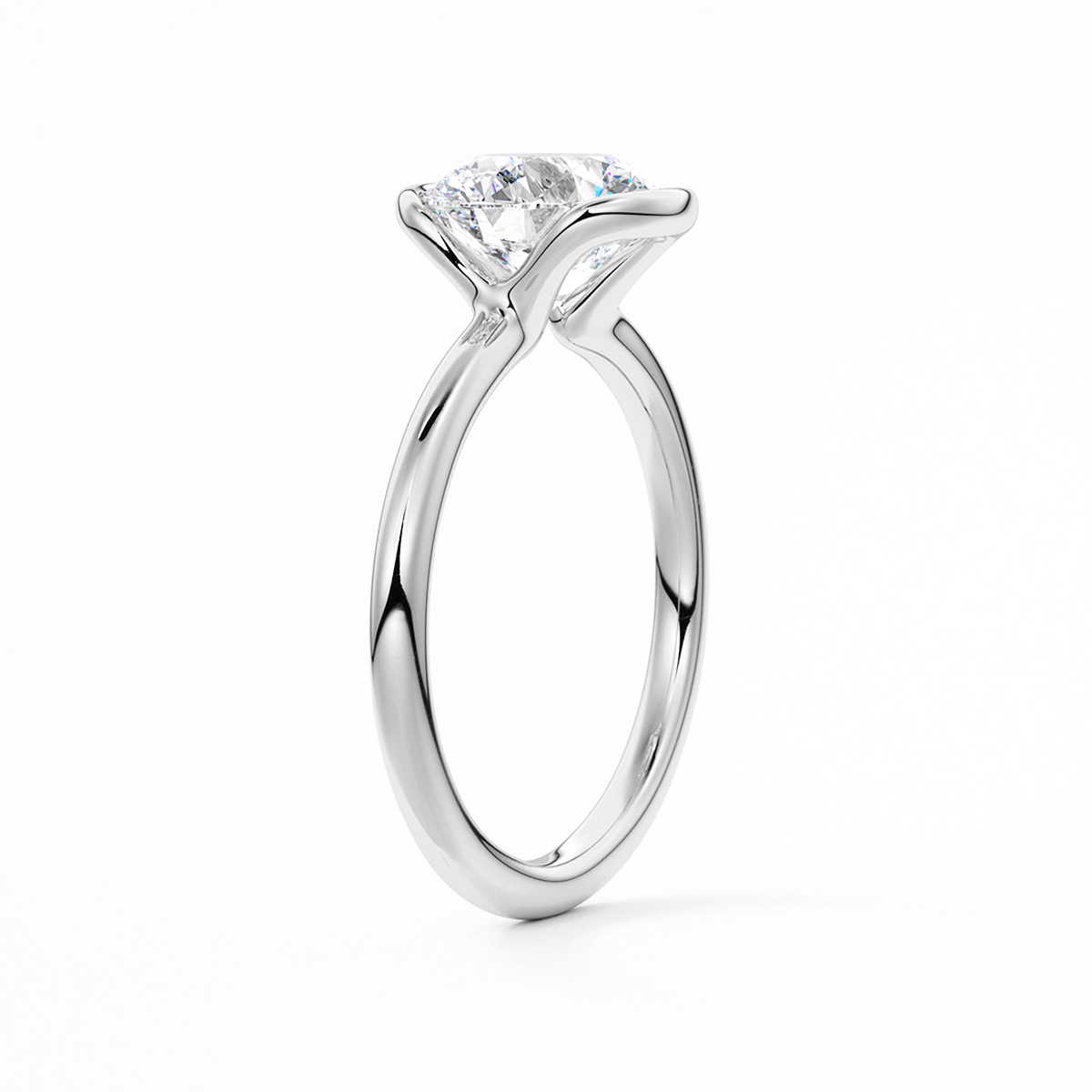 Flush Stacking Half Bezel Moissanite Engagement Ring 1.0 ct-VOOGME