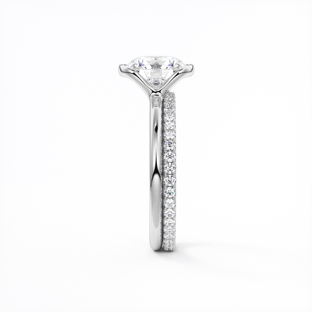 Flush Stacking Half Bezel Moissanite Engagement Ring 1.0 ct-VOOGME