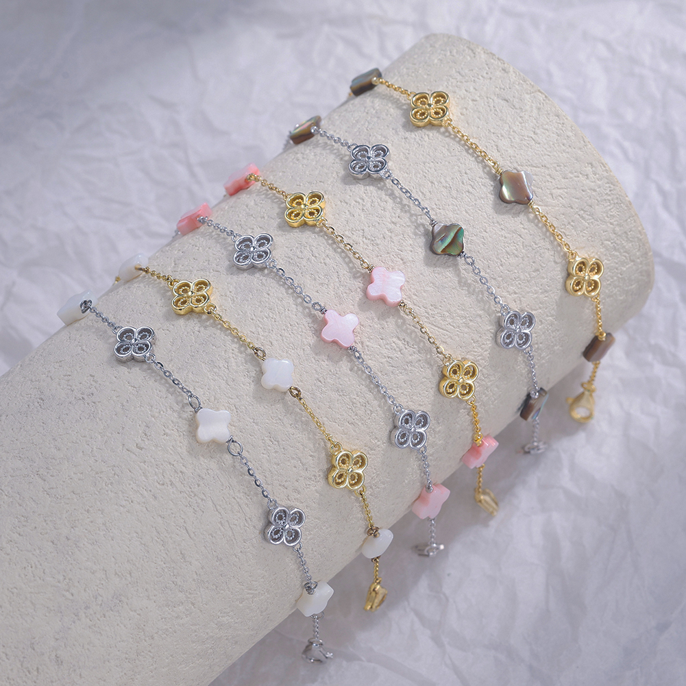 Pink Clover Natural Shell Bracelet