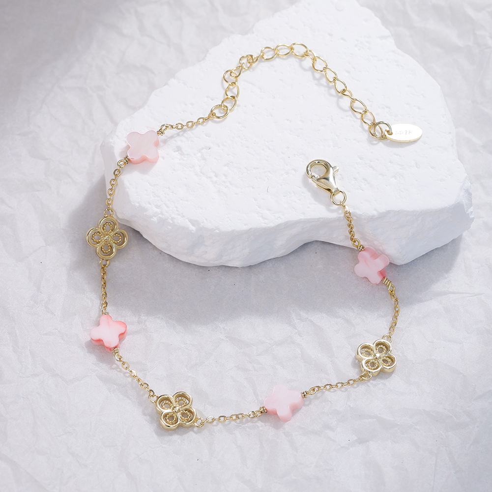 Pink Clover Natural Shell Bracelet