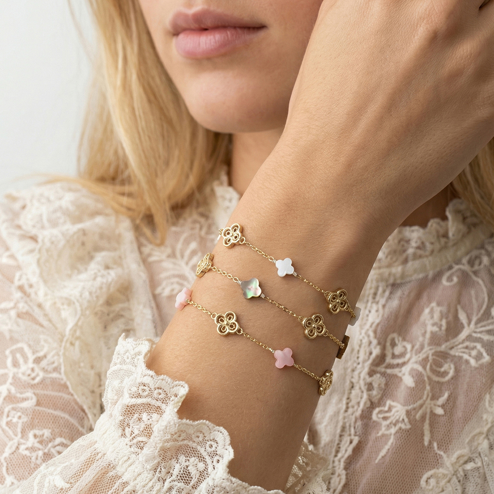 Pink Clover Natural Shell Bracelet
