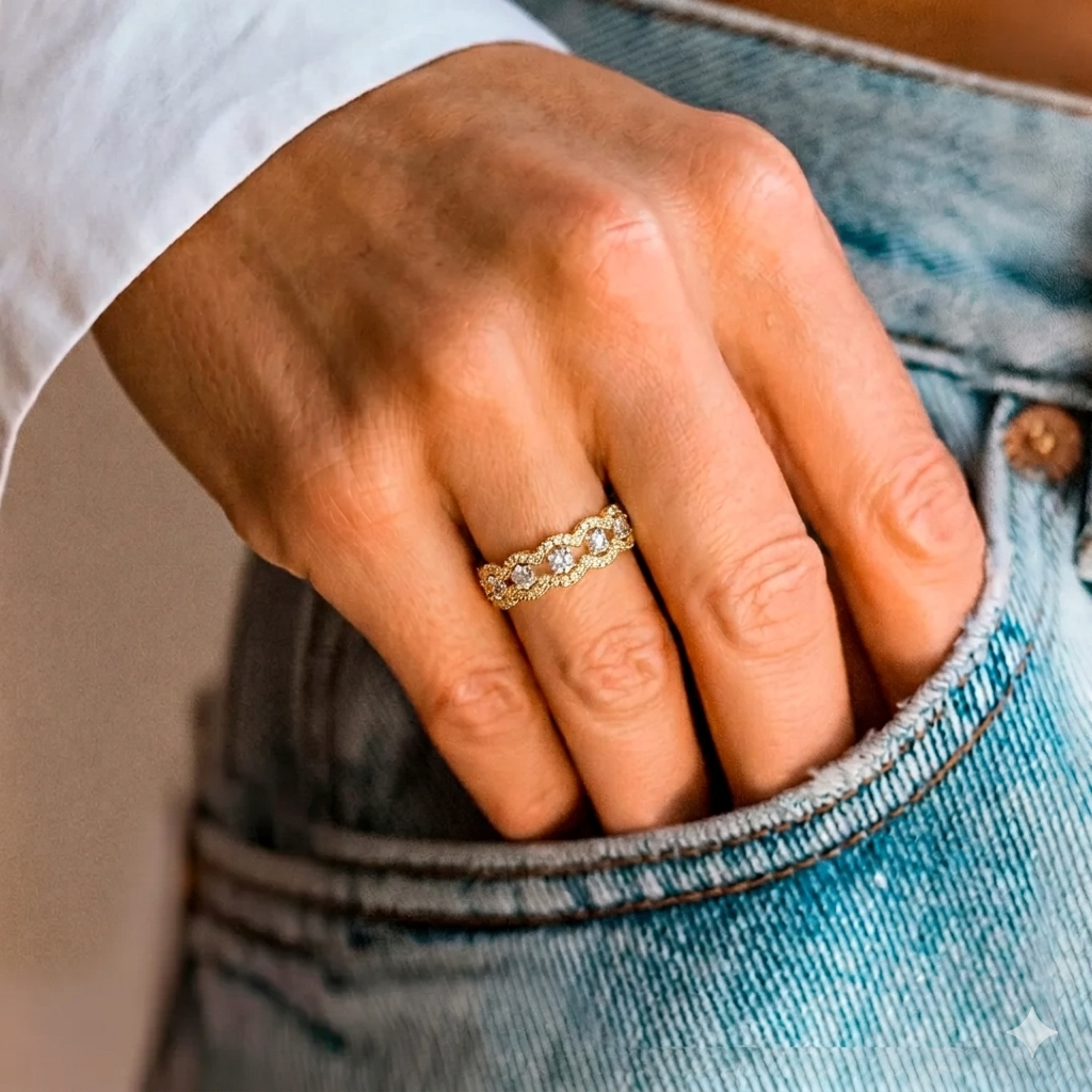 Wave Rhythm Moissanite Ring