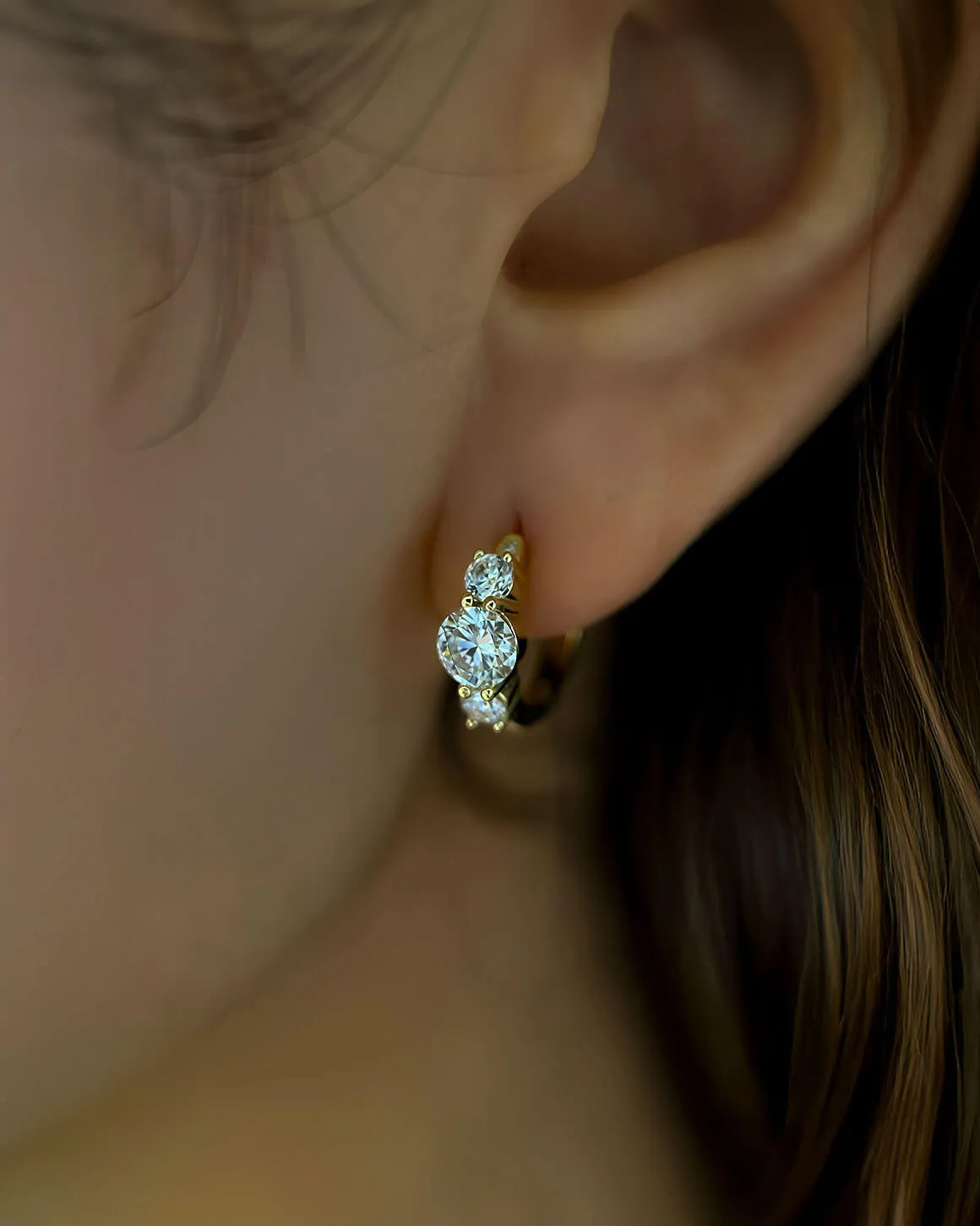 Three-Stone Moissanite Hoop Earrings