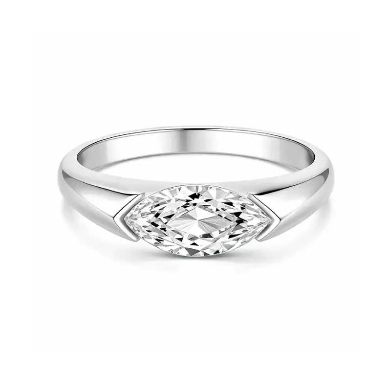 Half Bezel Marquise Moissanite Ring