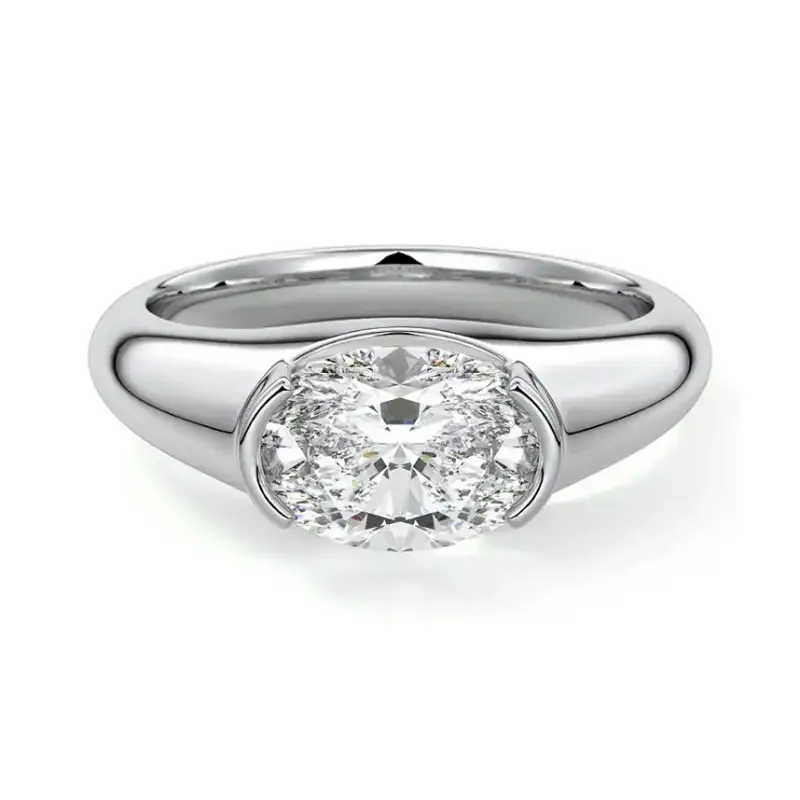 Half Bezel Oval Moissanite Engagement Ring