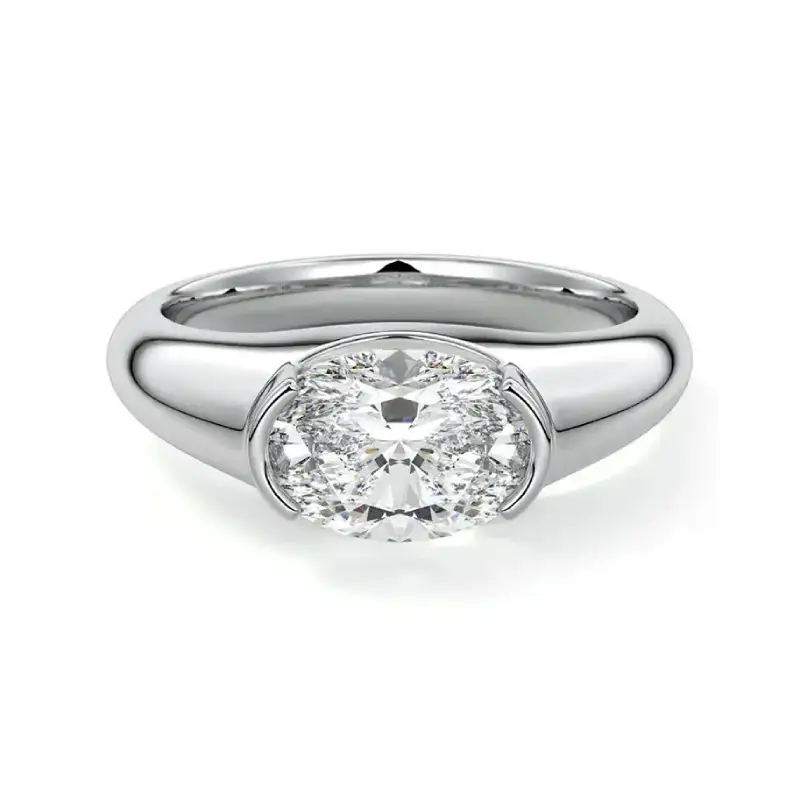 Half Bezel Oval Moissanite Engagement Ring