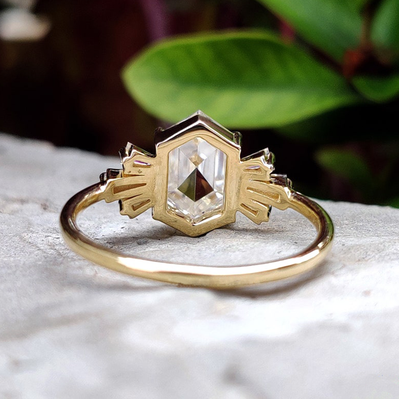 Baguette Cluster Hexagon Rose Cut Moissanite Ring-VOOGME