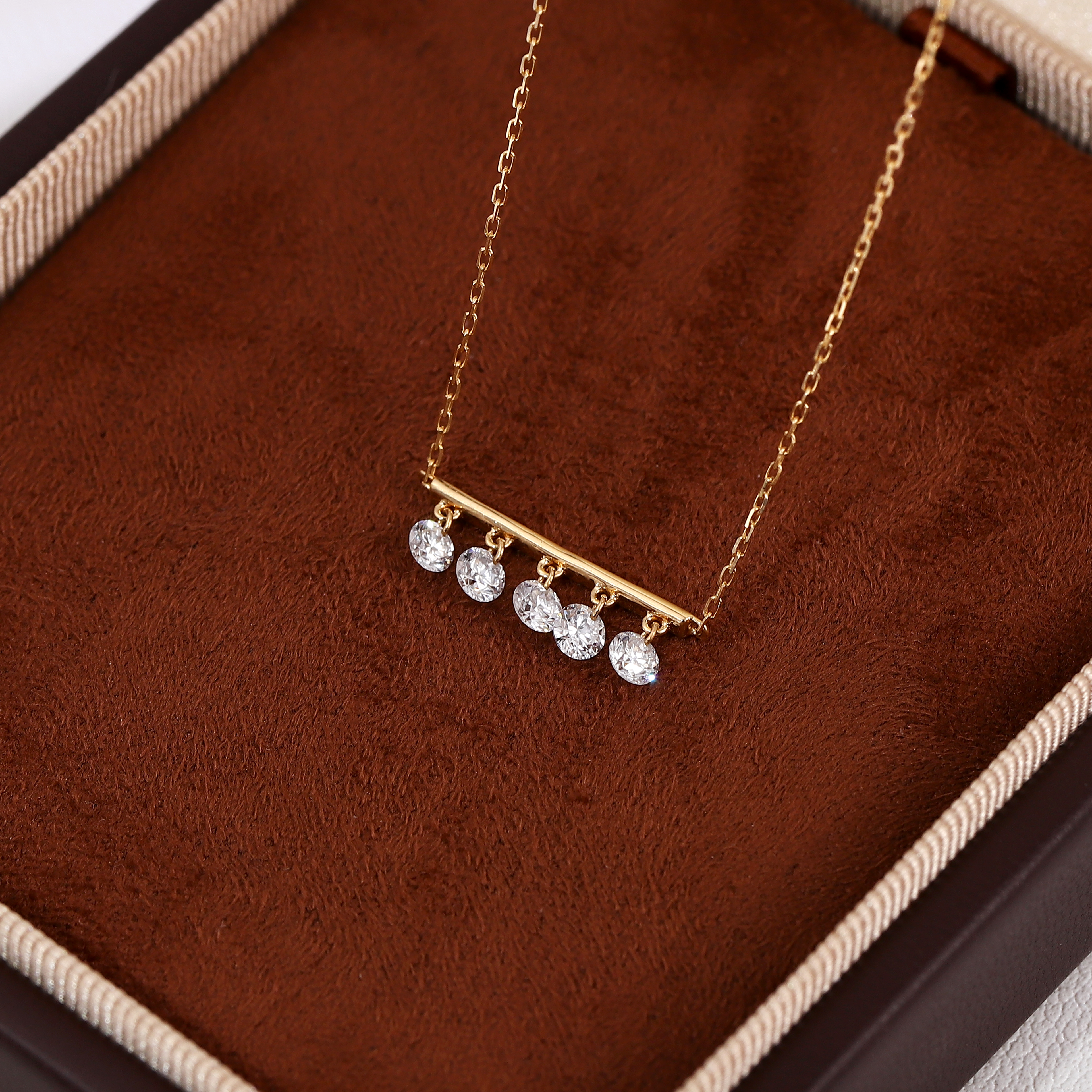18K Gold Lab-Created Diamond 5-Stone Bar Necklace