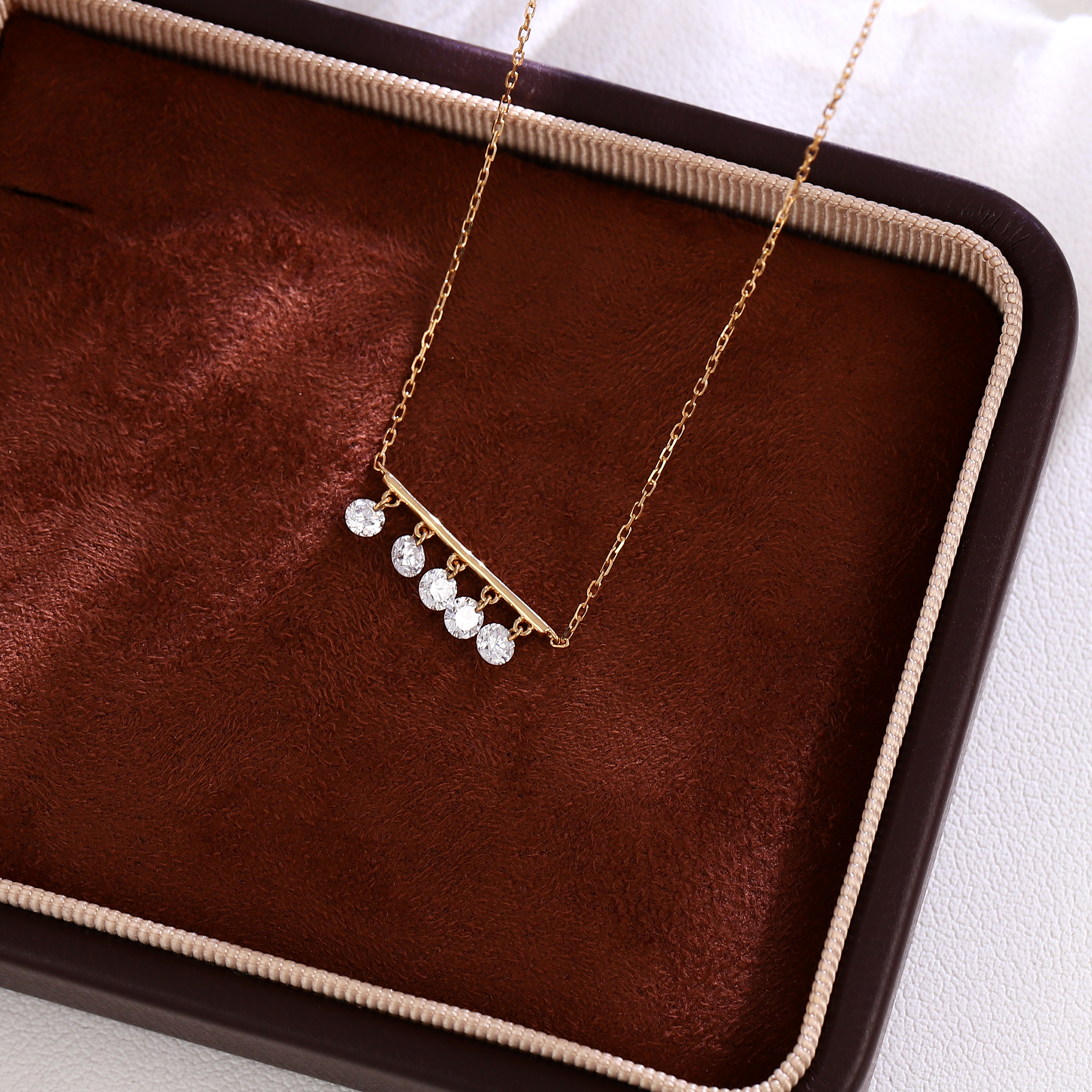 18K Gold Lab-Created Diamond 5-Stone Bar Necklace