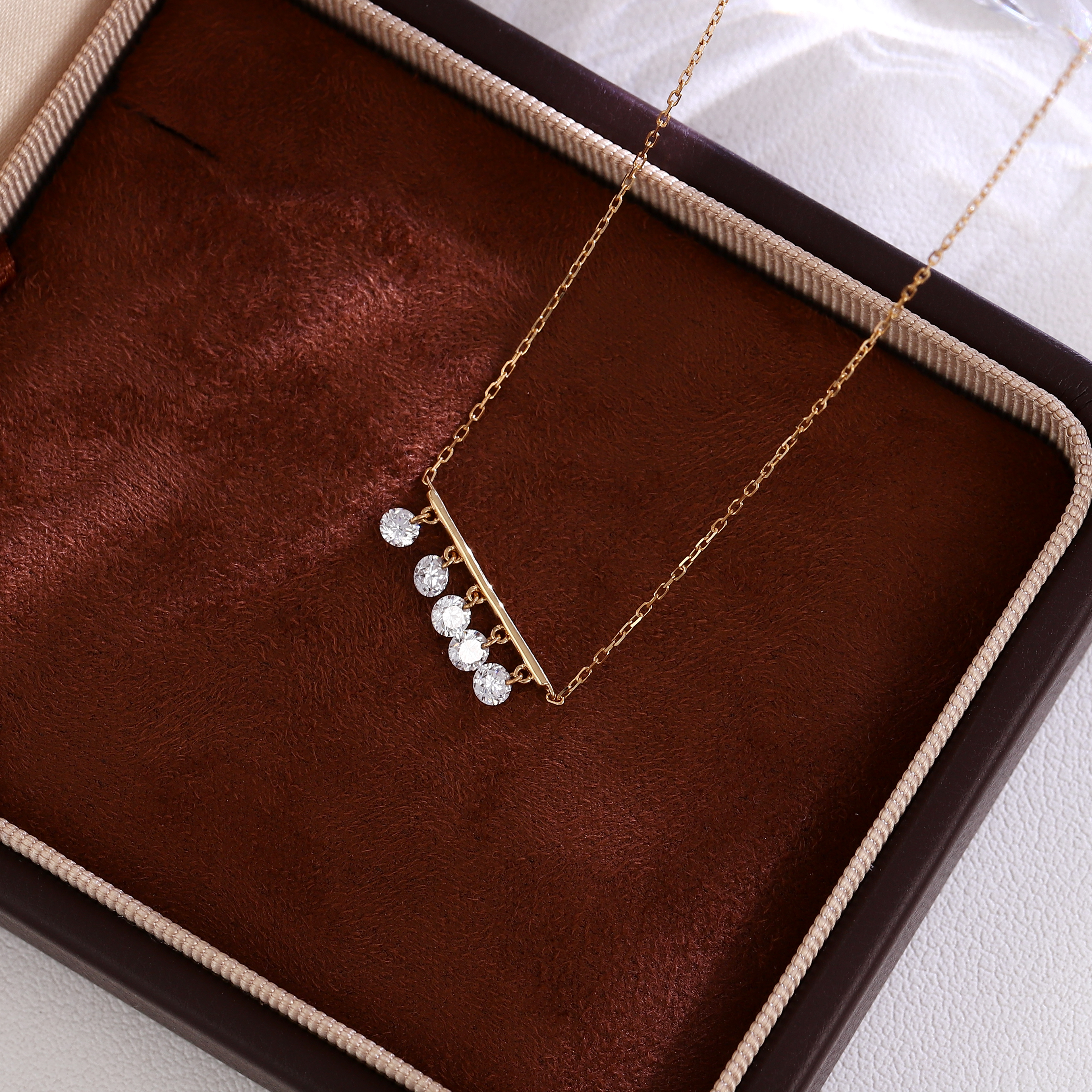 18K Gold Lab-Created Diamond 5-Stone Bar Necklace