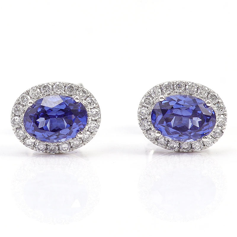 Oval Blue Screw Back Sapphire Earrings-VOOGME