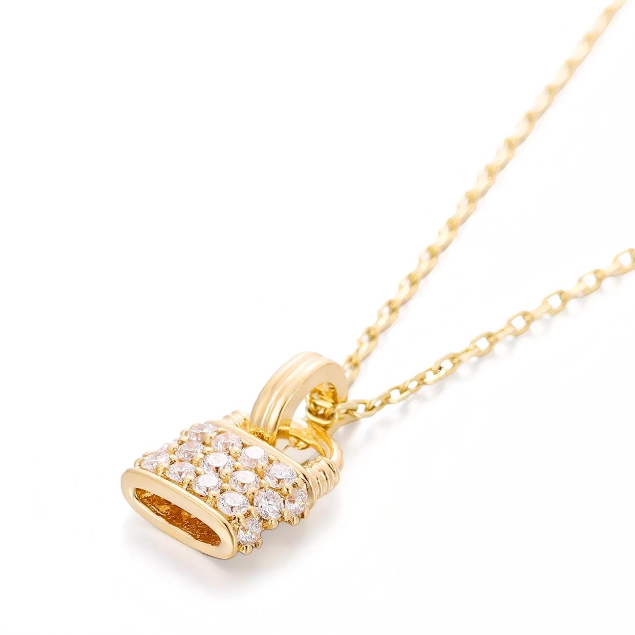18K Gold Full Pave Lock Lab-Created Diamond Pendant