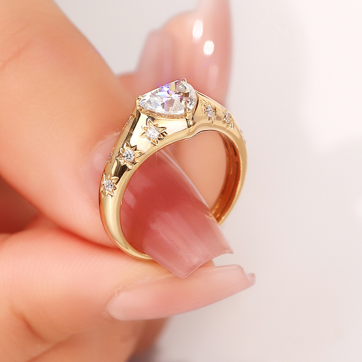 Bezel Heart Star Moissanite Ring