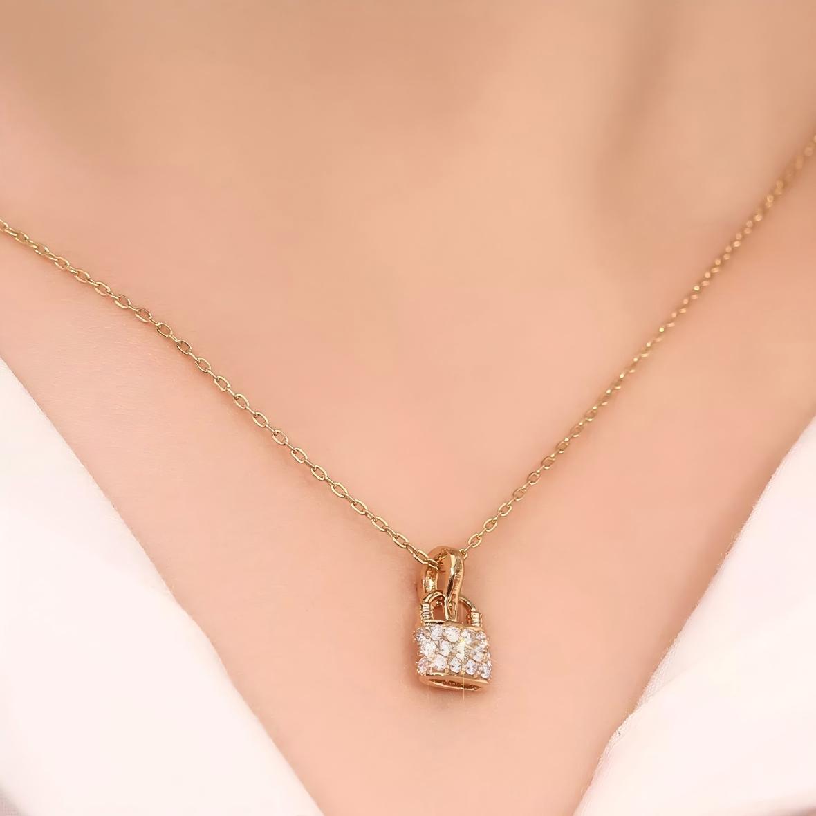 18K Gold Full Pave Lock Lab-Created Diamond Pendant