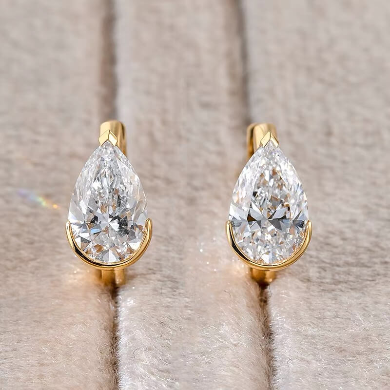 Half Bezel Pear Moissanite Hoop Earrings