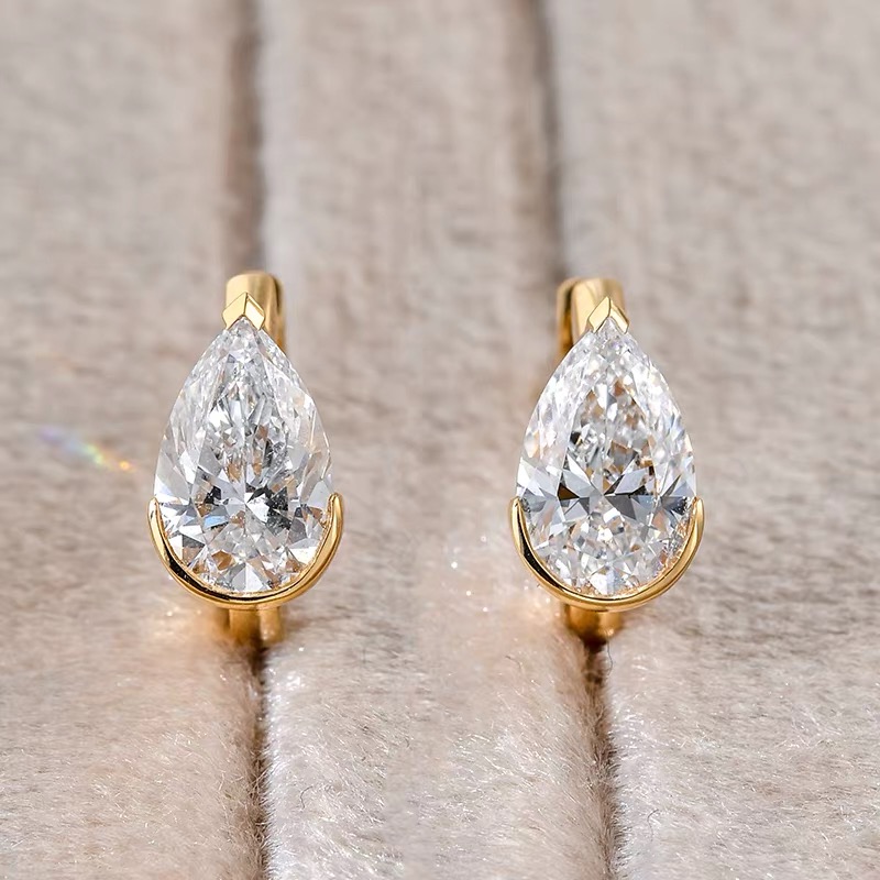 Half Bezel Pear Moissanite Hoop Earrings