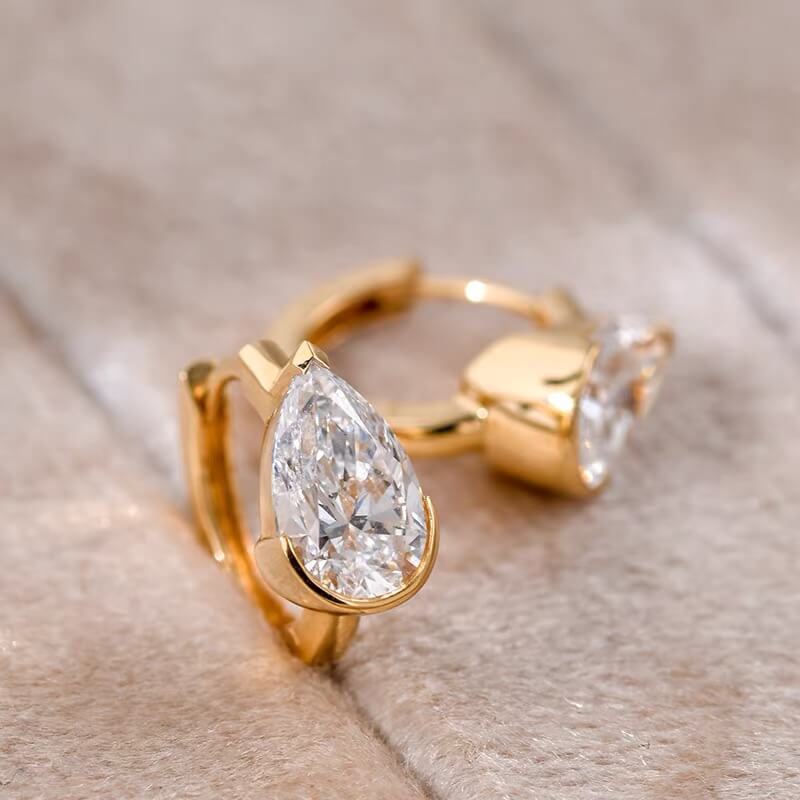 Half Bezel Pear Moissanite Hoop Earrings