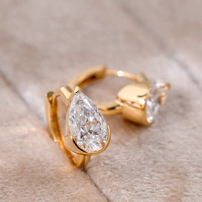 Half Bezel Pear Moissanite Hoop Earrings