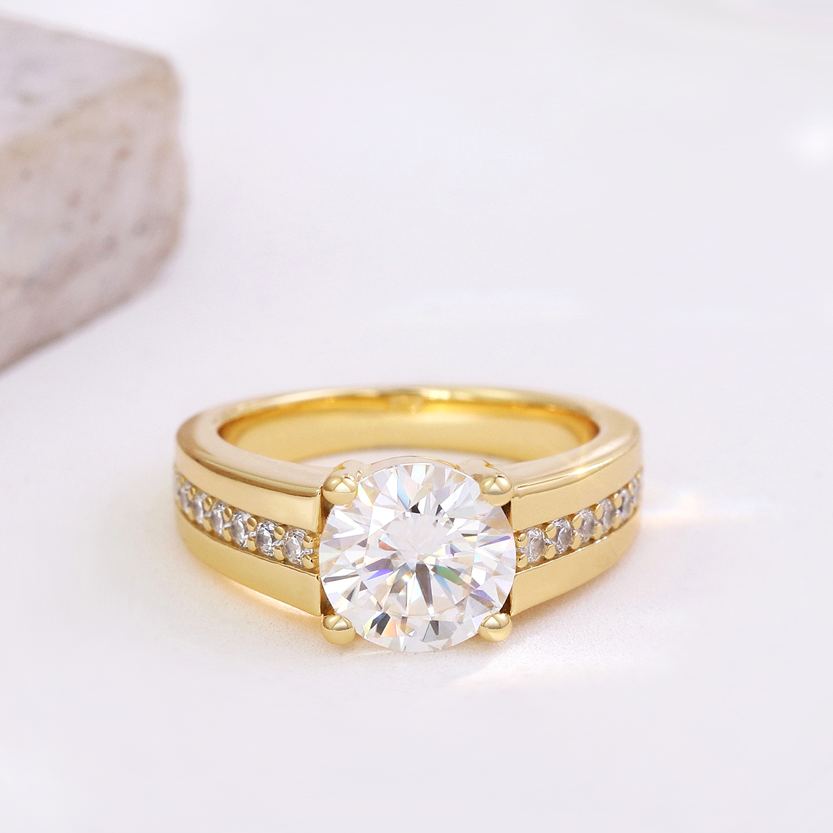 Charlotte Half Bezel Moissanite Engagement Ring 2.0 ct-VOOGME