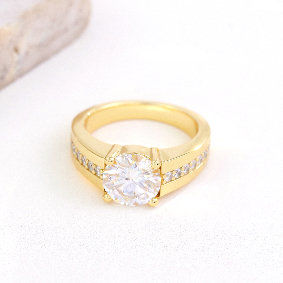 Charlotte Half Bezel Moissanite Engagement Ring 2.0 ct-VOOGME