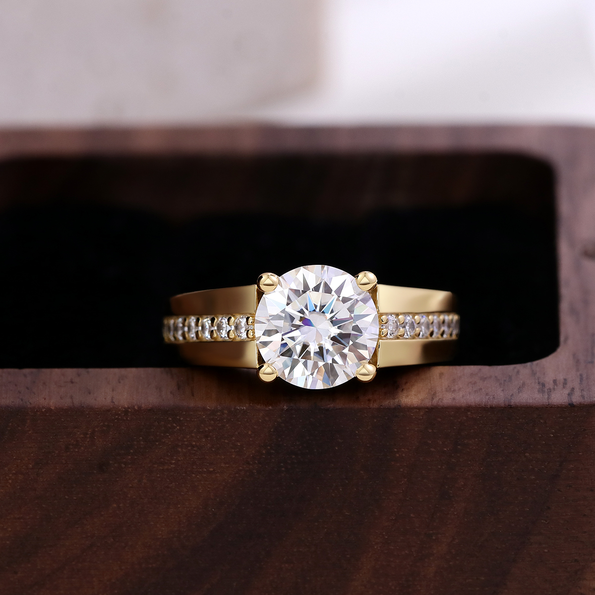 Charlotte Half Bezel Moissanite Engagement Ring 2.0 ct-VOOGME