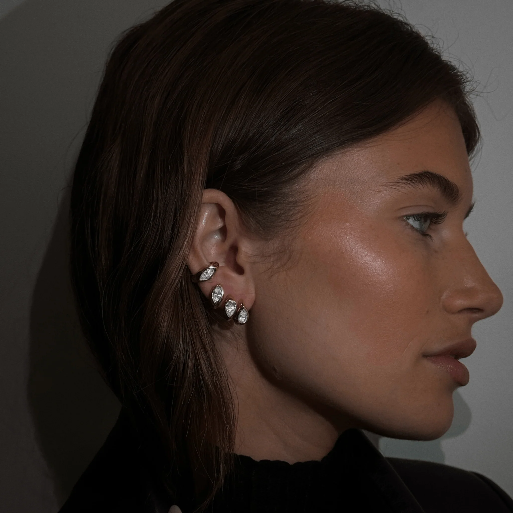 Bezel Pear Moissanite Hoop Earrings