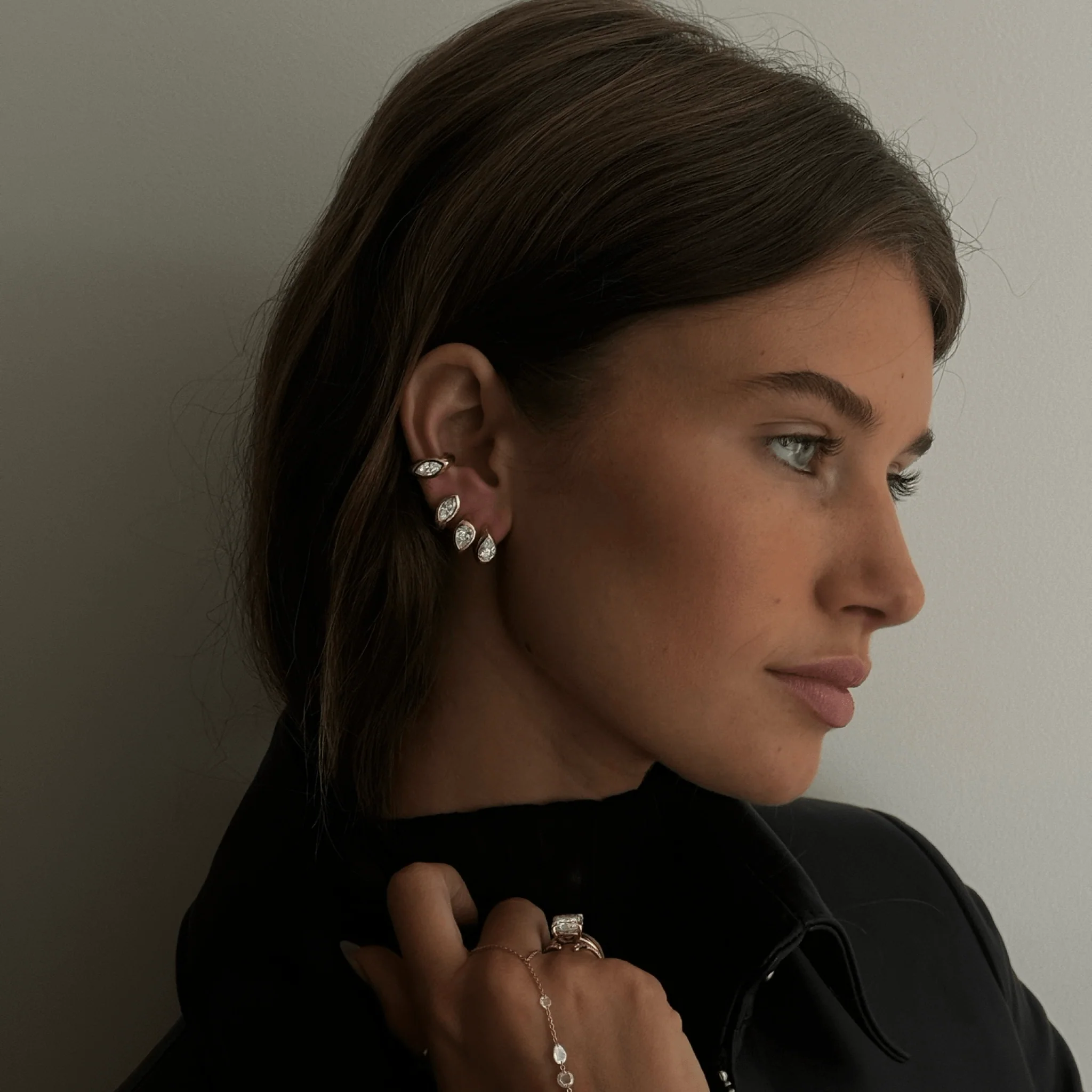 Bezel Pear Moissanite Hoop Earrings