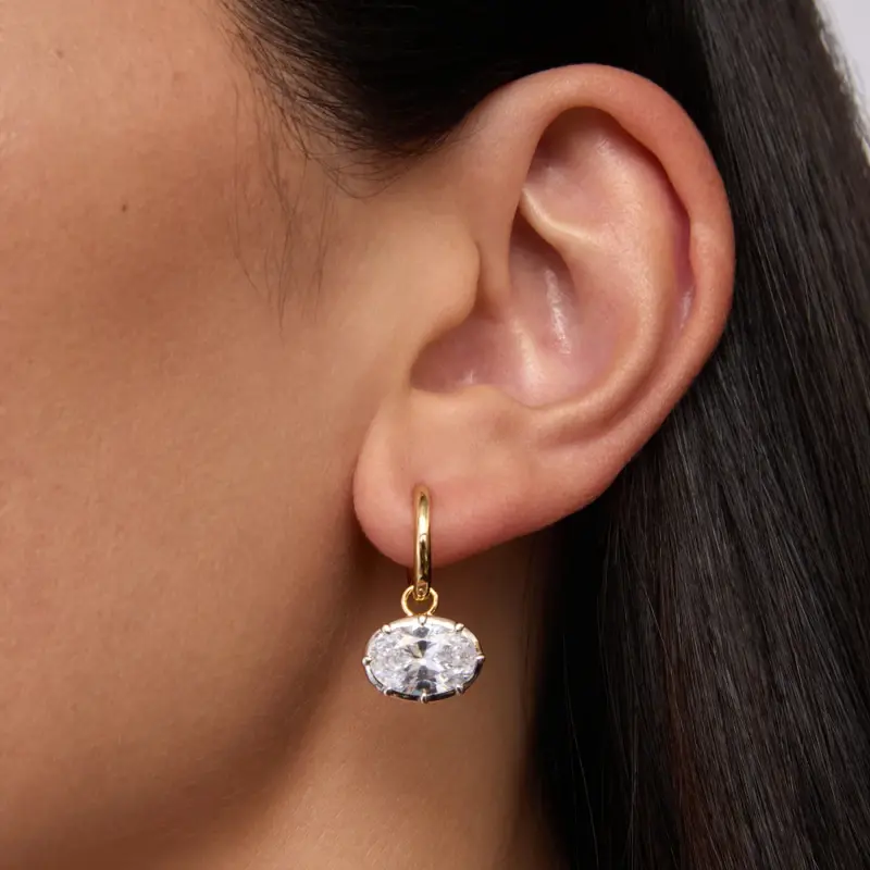 East West Bezel Oval Moissanite Hoop Earrings