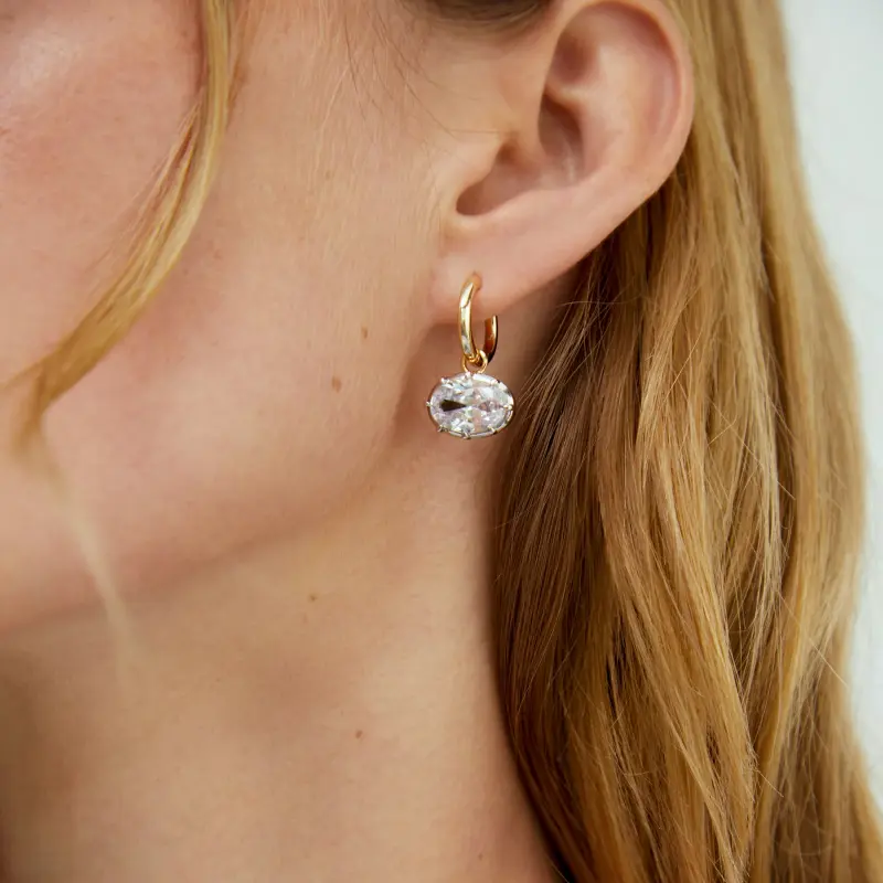 East West Bezel Oval Moissanite Hoop Earrings