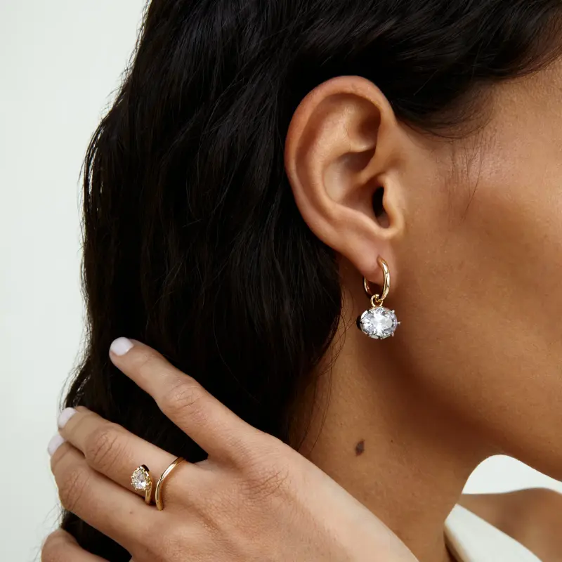 East West Bezel Oval Moissanite Hoop Earrings