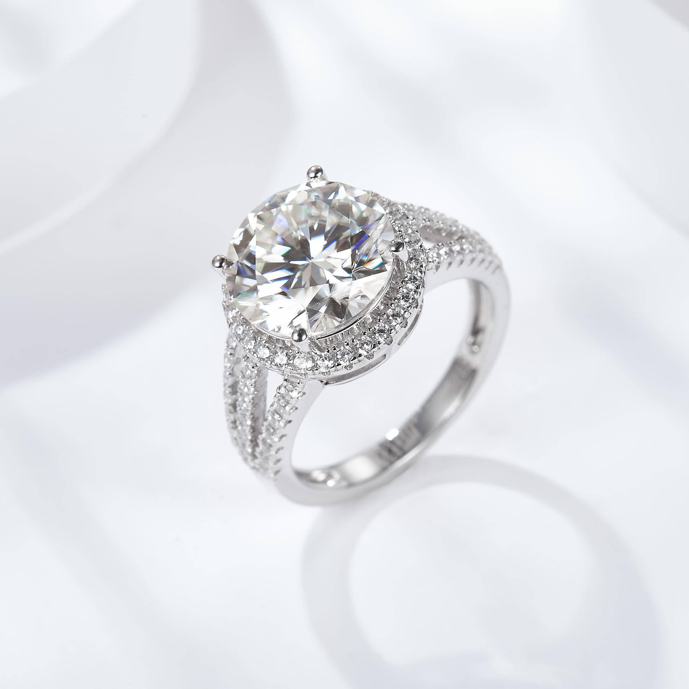 Stunning Halo Four-Prong Moissanite Engagement Ring-VOOGME