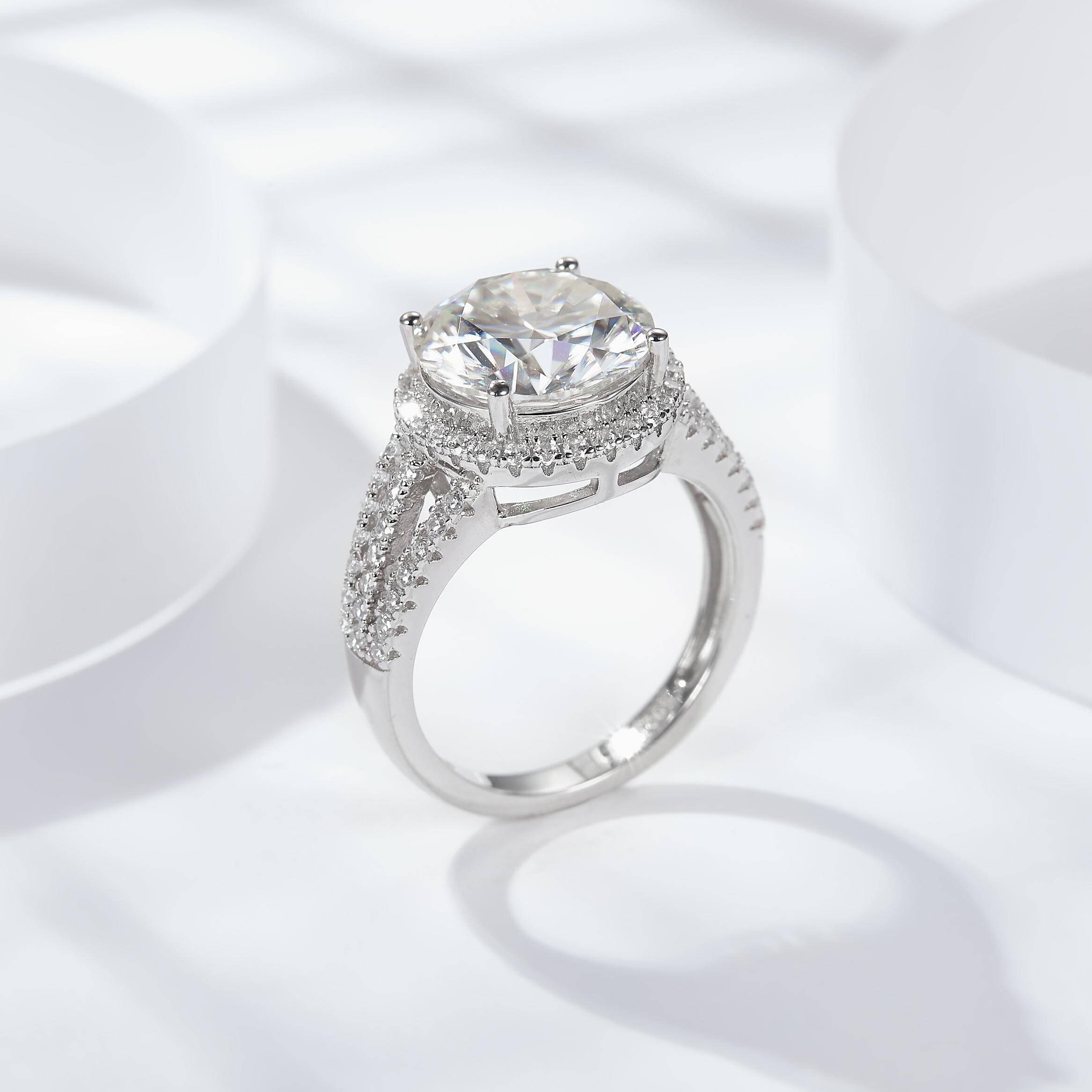 Stunning Halo Four-Prong Moissanite Engagement Ring-VOOGME