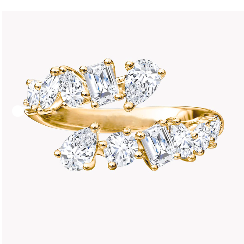 Multi Shape Moissanite Twist Ring Band-VOOGME
