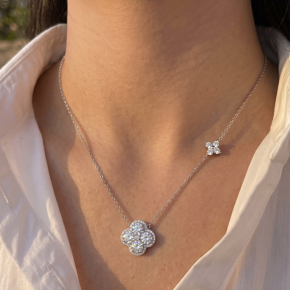 Double Lucky Clover Moissanite Necklace