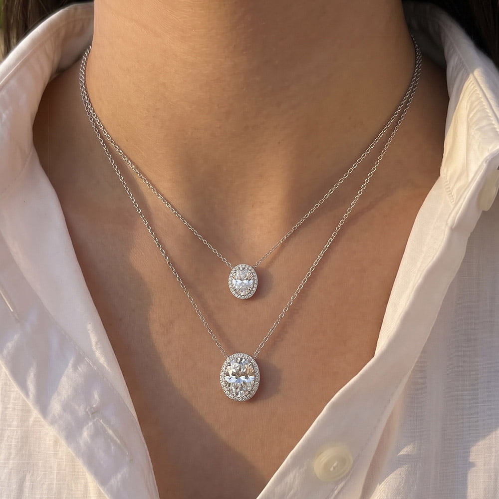 Oval Shape Halo Moissanite Necklace