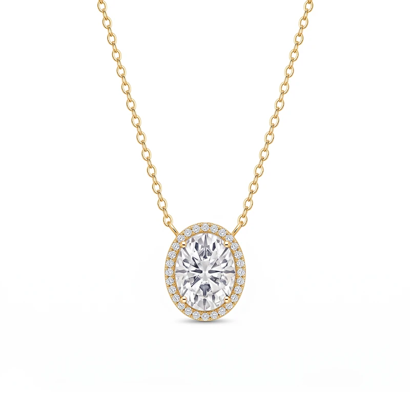 Oval Shape Halo Moissanite Necklace