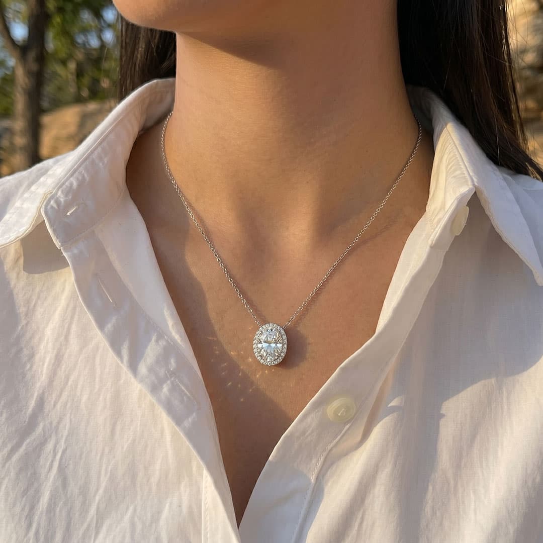 Oval Shape Halo Moissanite Necklace