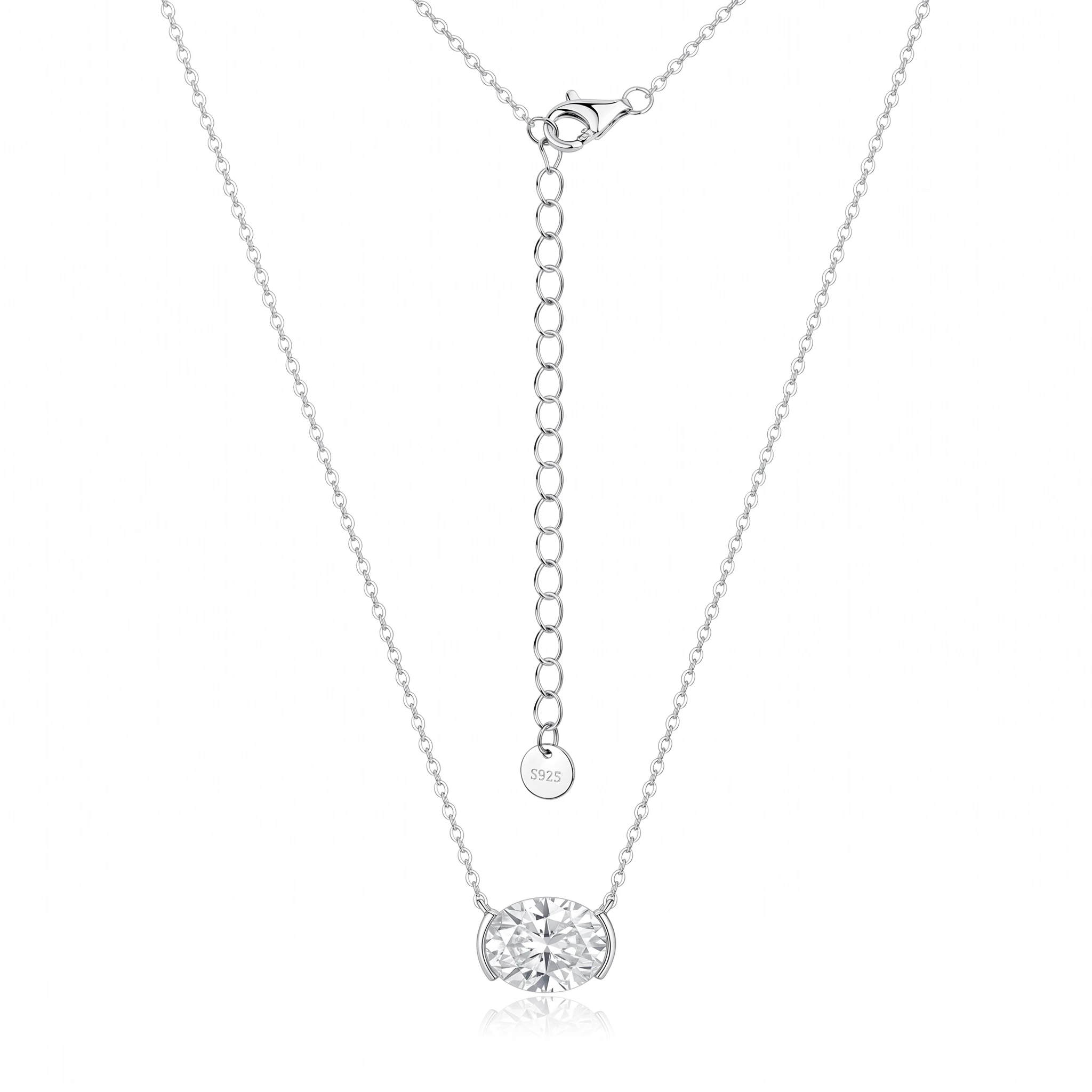 Half Bezel Oval Moissanite Necklace