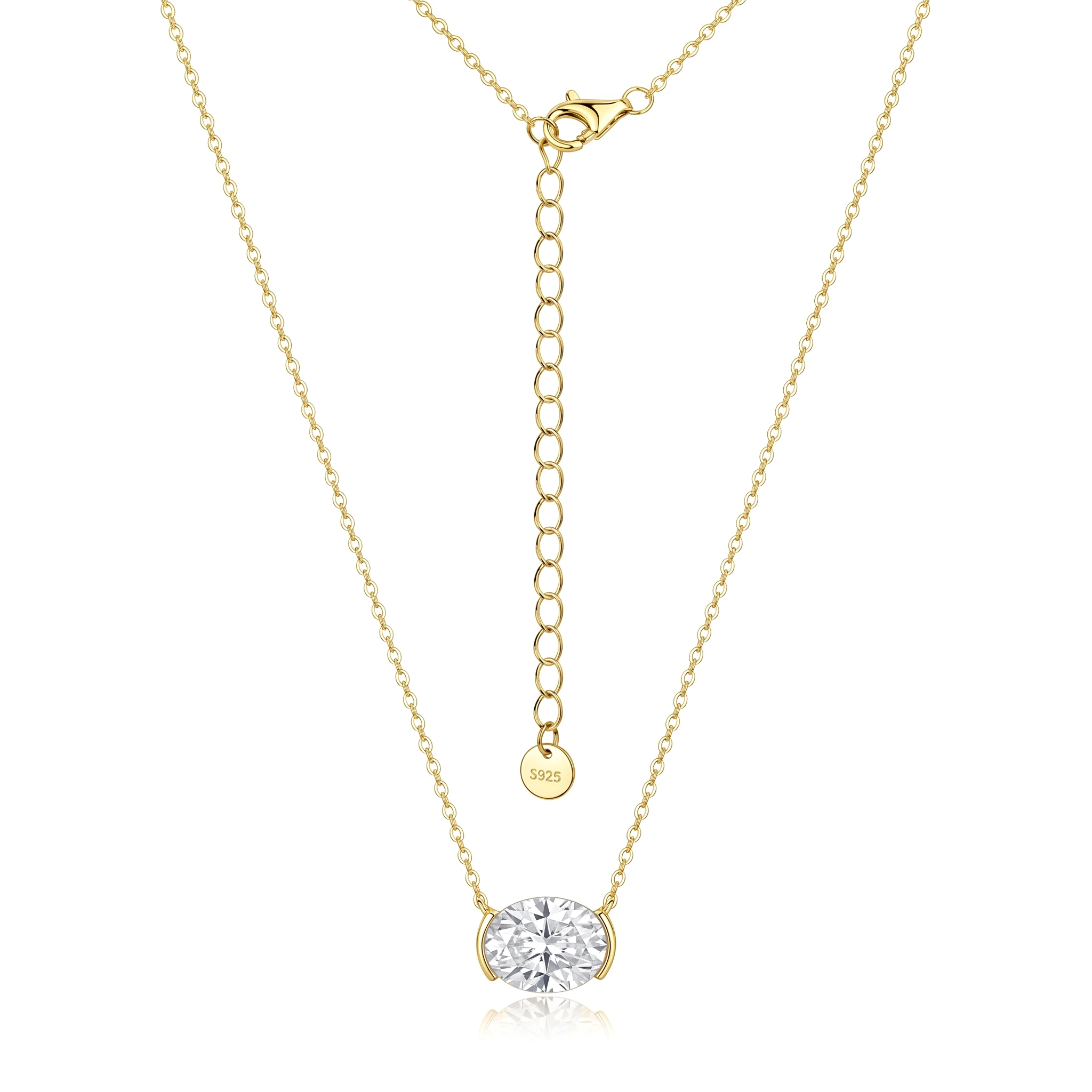 Half Bezel Oval Moissanite Necklace