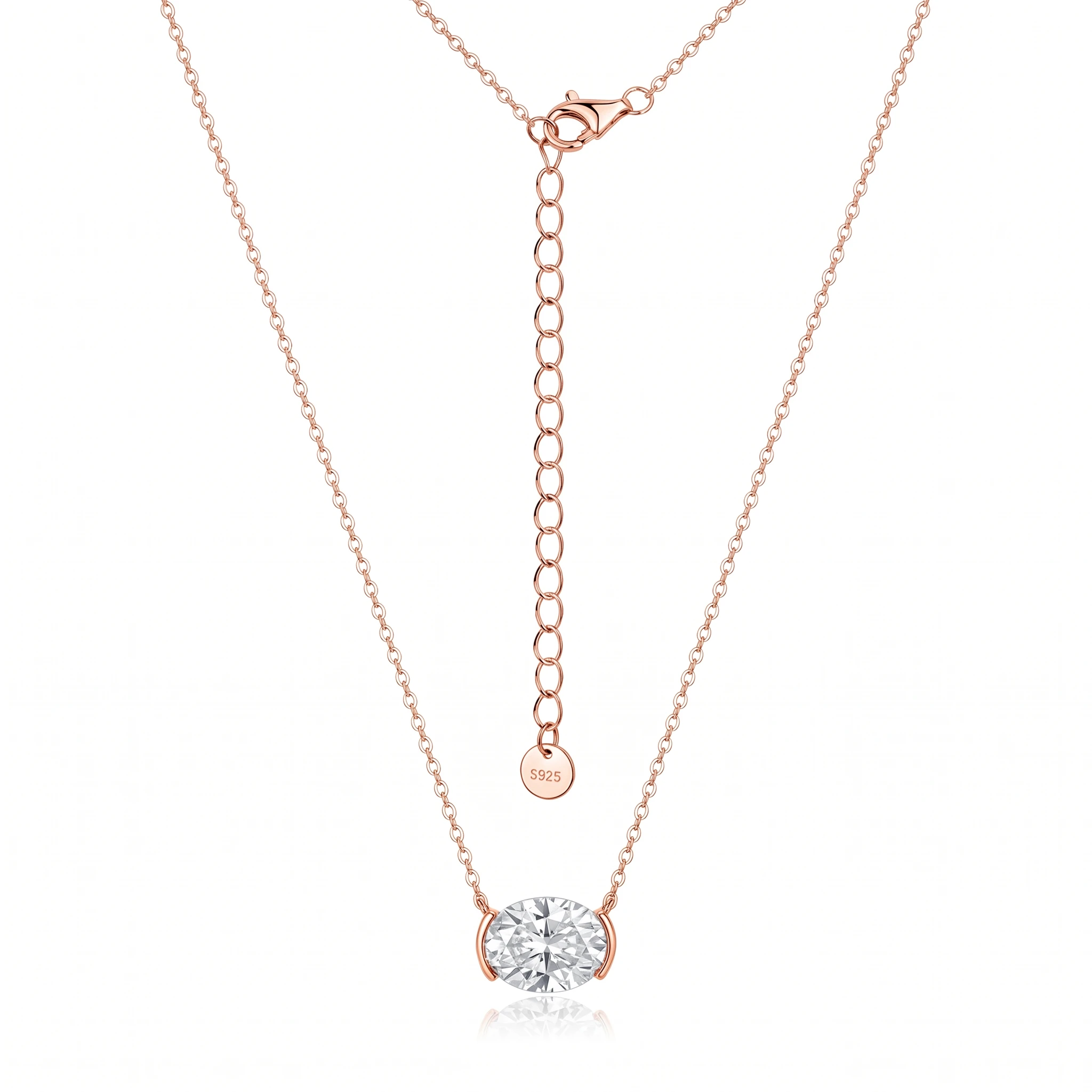 Half Bezel Oval Moissanite Necklace